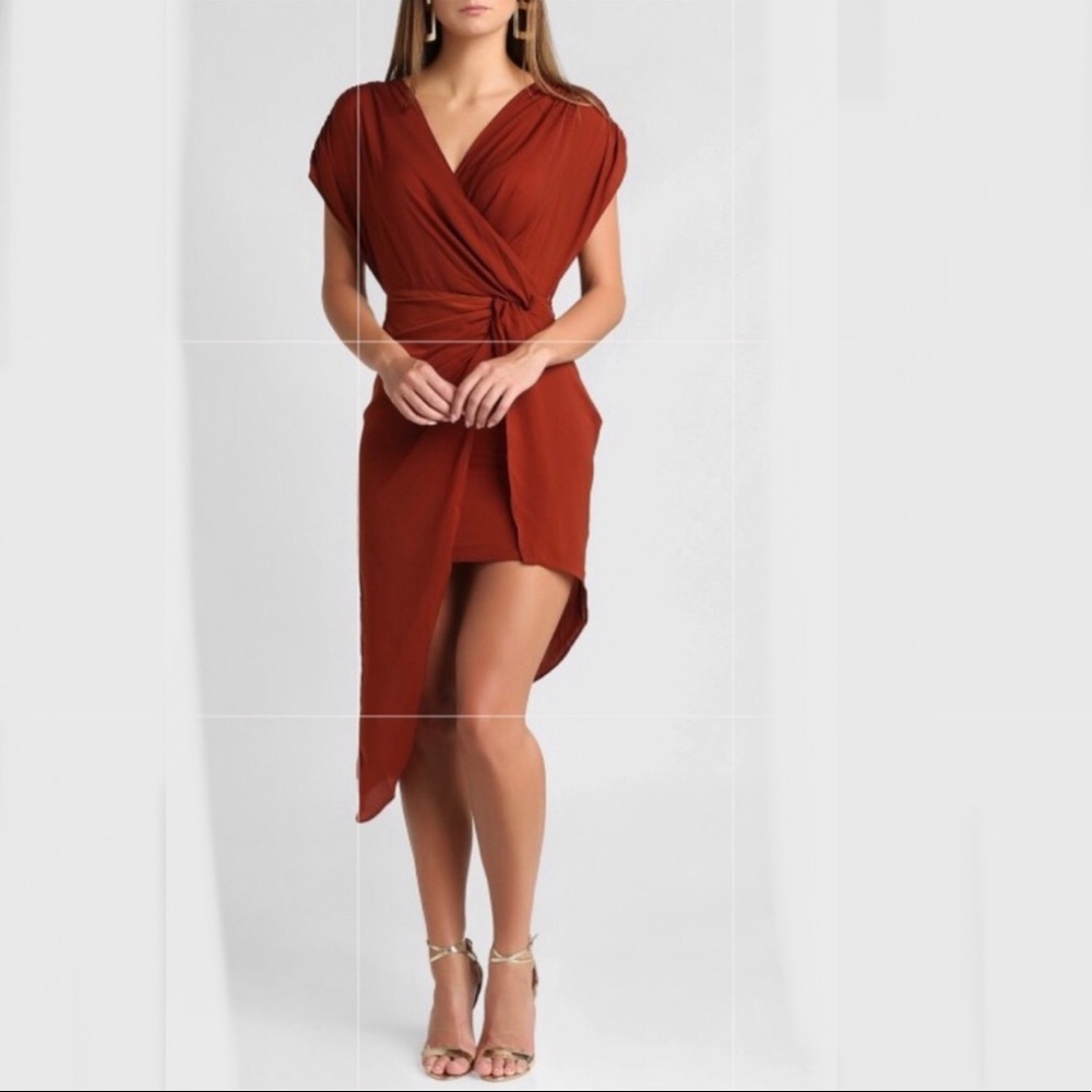 🔵”NWT” Asymmetrical Earth Tone (Rust Color) Chic Dress